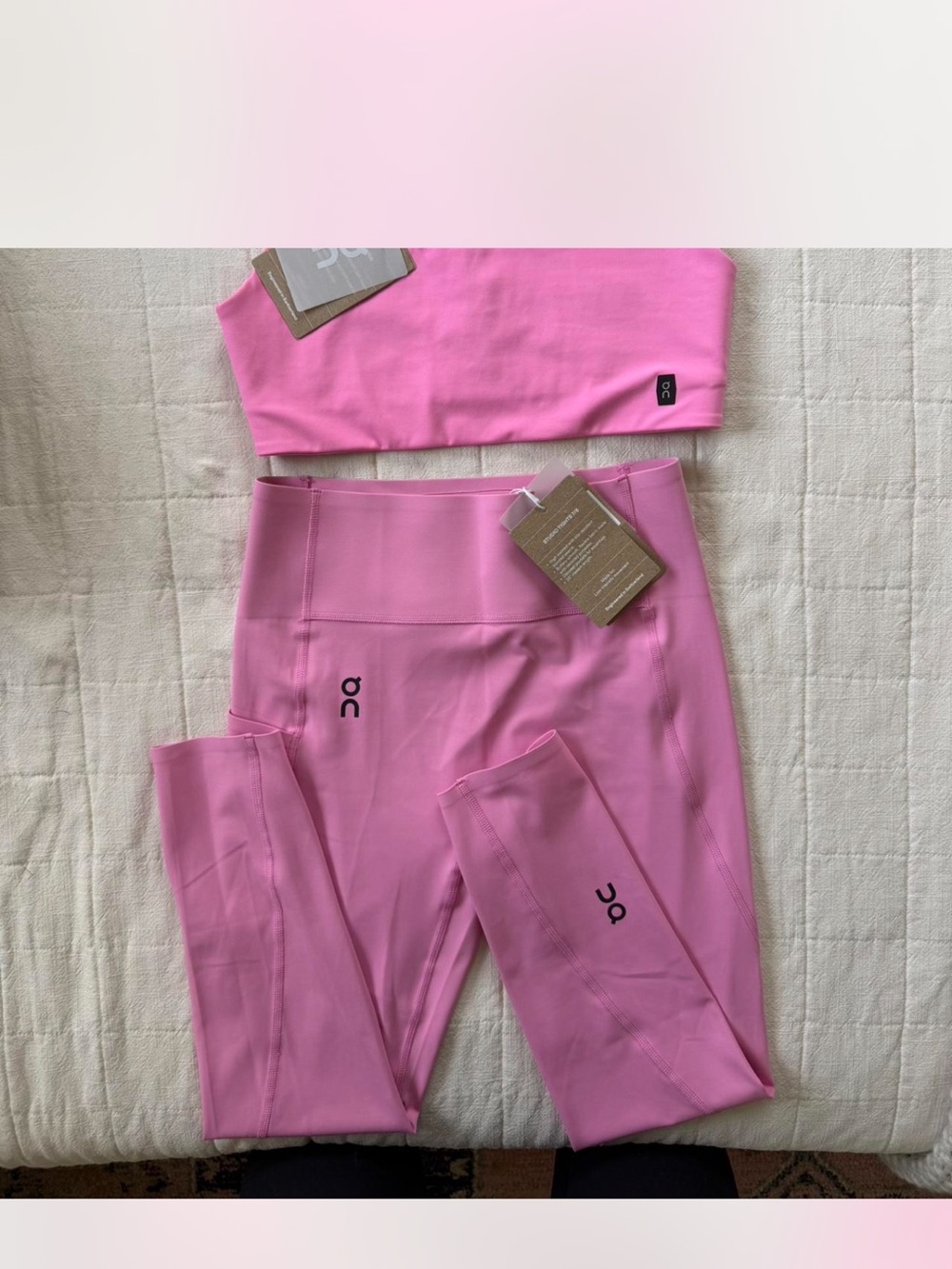 On Running Pink Leggings and Crop Top Set